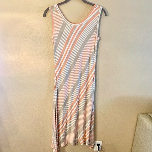 Calvin Klein Dress Sz 6 T-Shirt Dress Midi Striped Peach Grey Sleeveless - Picture 12 of 14